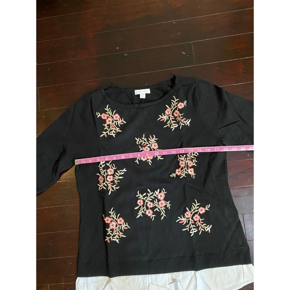 Charter Club Layered Look Sweater Long Sleeve Floral Size M Black Fall Winter - Picture 7 of 7